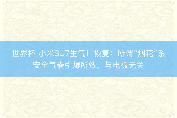 世界杯 小米SU7生气！恢复：所谓“烟花”系安全气囊引爆所致，与电板无关