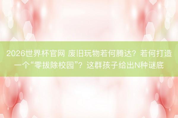 2026世界杯官网 废旧玩物若何腾达？若何打造一个“零拔除校园”？这群孩子给出N种谜底