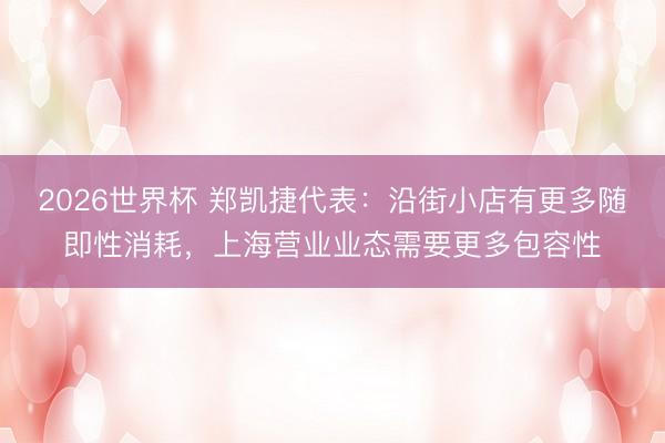 2026世界杯 郑凯捷代表：沿街小店有更多随即性消耗，上海营业业态需要更多包容性