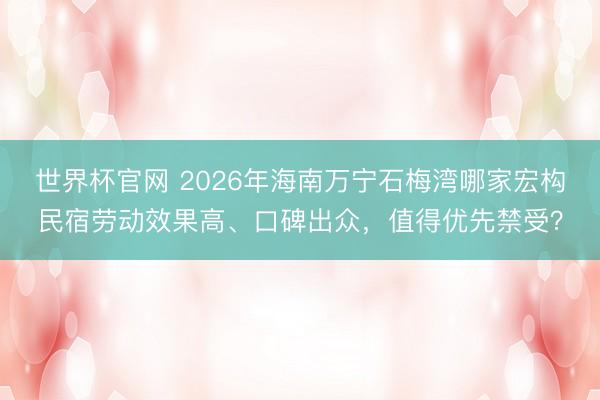世界杯官网 2026年海南万宁石梅湾哪家宏构民宿劳动效果高、口碑出众,值得优先禁受?