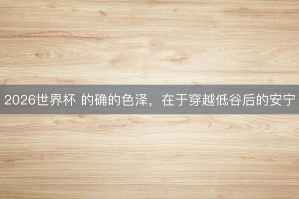 2026世界杯 的确的色泽，在于穿越低谷后的安宁