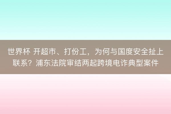 世界杯 开超市、打份工，为何与国度安全扯上联系？浦东法院审结两起跨境电诈典型案件