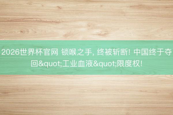 2026世界杯官网 锁喉之手， 终被斩断! 中国终于夺回"工业血液"限度权!