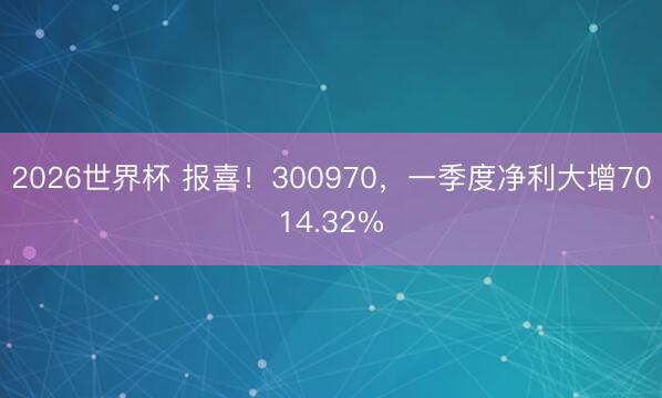 2026世界杯 报喜！300970，一季度净利大增7014.32%