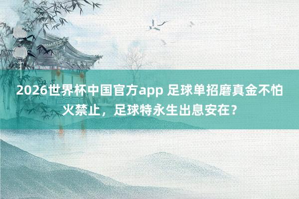 2026世界杯中国官方app 足球单招磨真金不怕火禁止，足球特永生出息安在？
