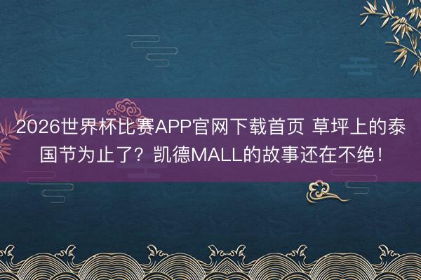 2026世界杯比赛APP官网下载首页 草坪上的泰国节为止了？凯德MALL的故事还在不绝！