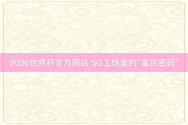 2026世界杯官方网站 5G工场里的“富民密码”